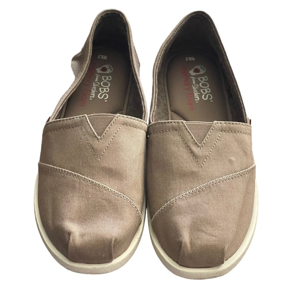 Skechers BOBS Shoes Womens 8.5 Slip On Flats Brown Tan Memory Foam Canvas - Picture 5 of 11